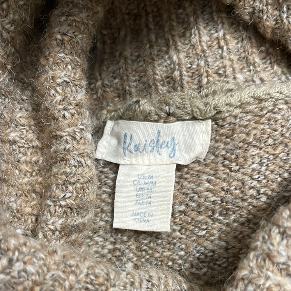 Tan Cowl Neck Sweater with Ribbed Design - Picture 3 of 3